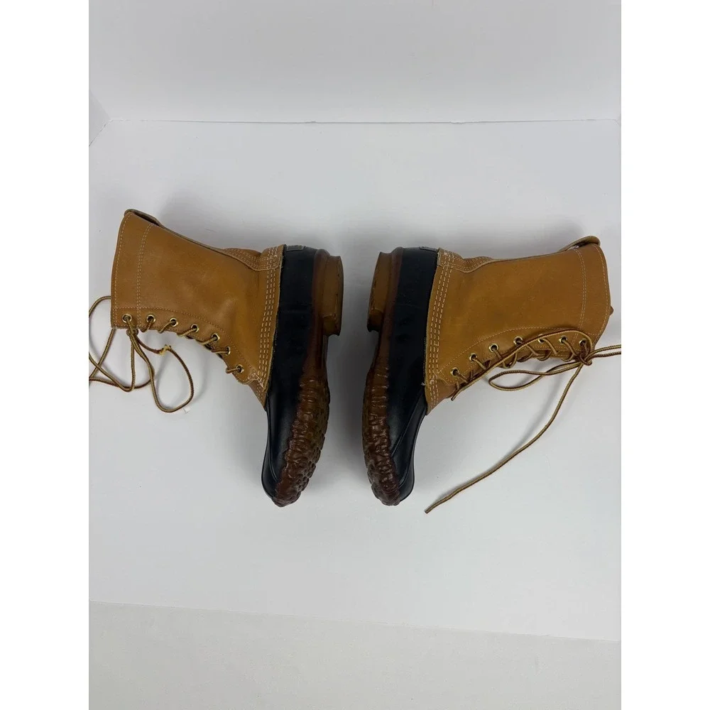 LL Bean Beam  Brown Leather Lace Up Unlined Ankle Duck Boots Size DM 6 women's